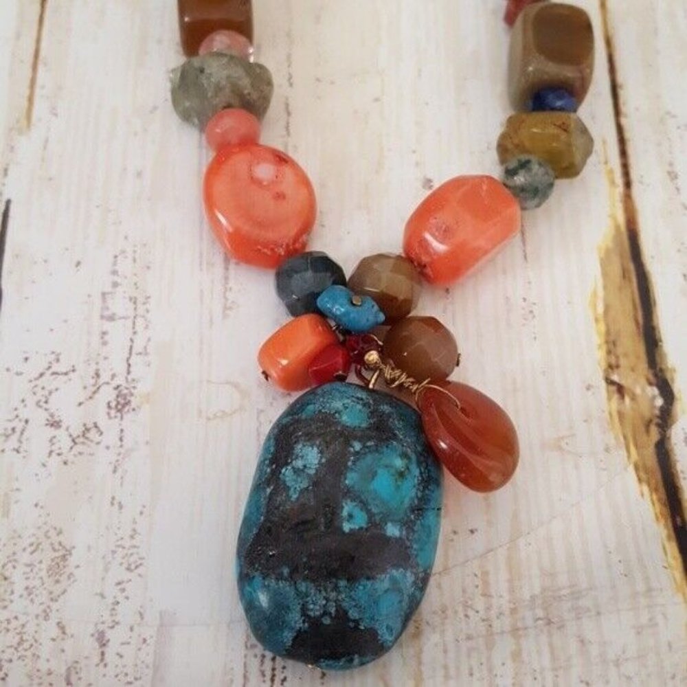 16" dyed stone necklace and earrings n3